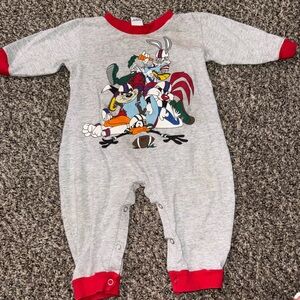 Vintage Looney Tones Gray and Red Cartoon Footies